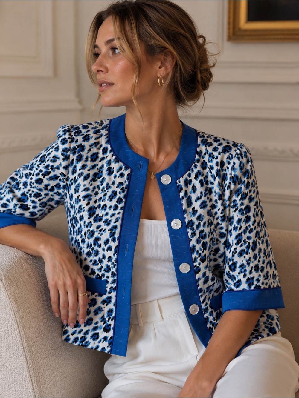 Blue Leopard Print Jacket S Petite